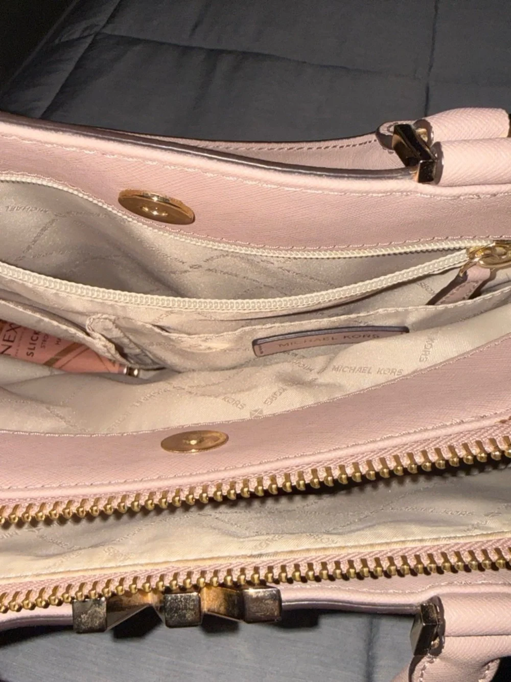 Michael Kors Blush Pink Leather Satchel with Gold Logo